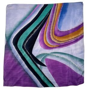 Ellen Tracy vintage 100% silk colorful abstract stripe wave square scarf 20"